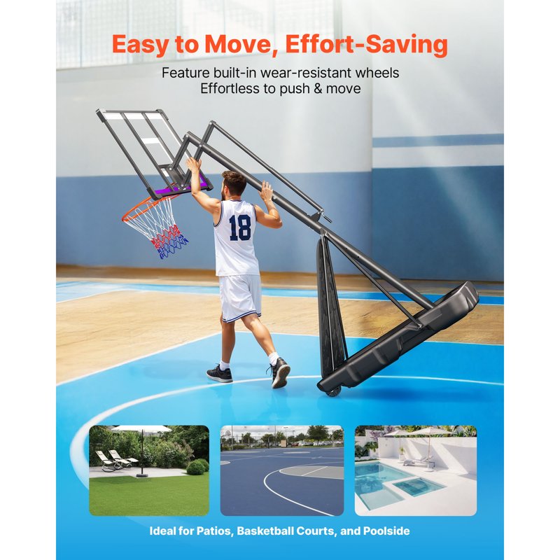 Portable Basketball Hoop System with Adjustable Height and Shatterproof Backboard for Indoor & Outdoor Play