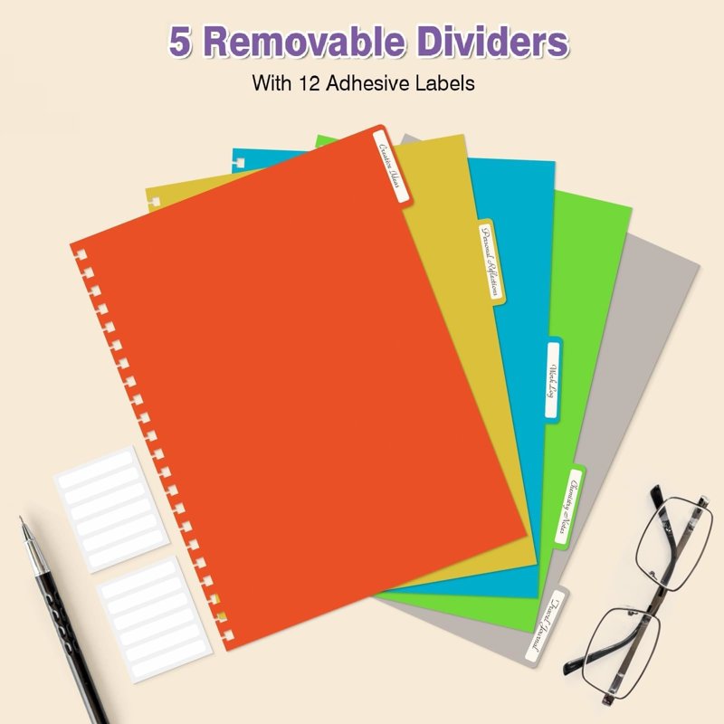 5-Subject Spiral Notebook with Dividers - A4, 300 Pages, Thick 100GSM Paper