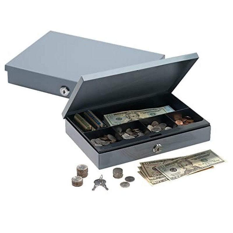 Slim Cash Box with Security Lock - Heavy Duty Steel, Gray, 2H x 11.25W x 7.5D