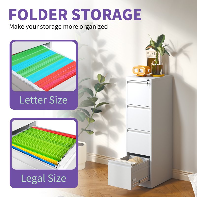 4-Drawer Metal Vertical File Cabinet with Lock for Office & Home Steel Storage