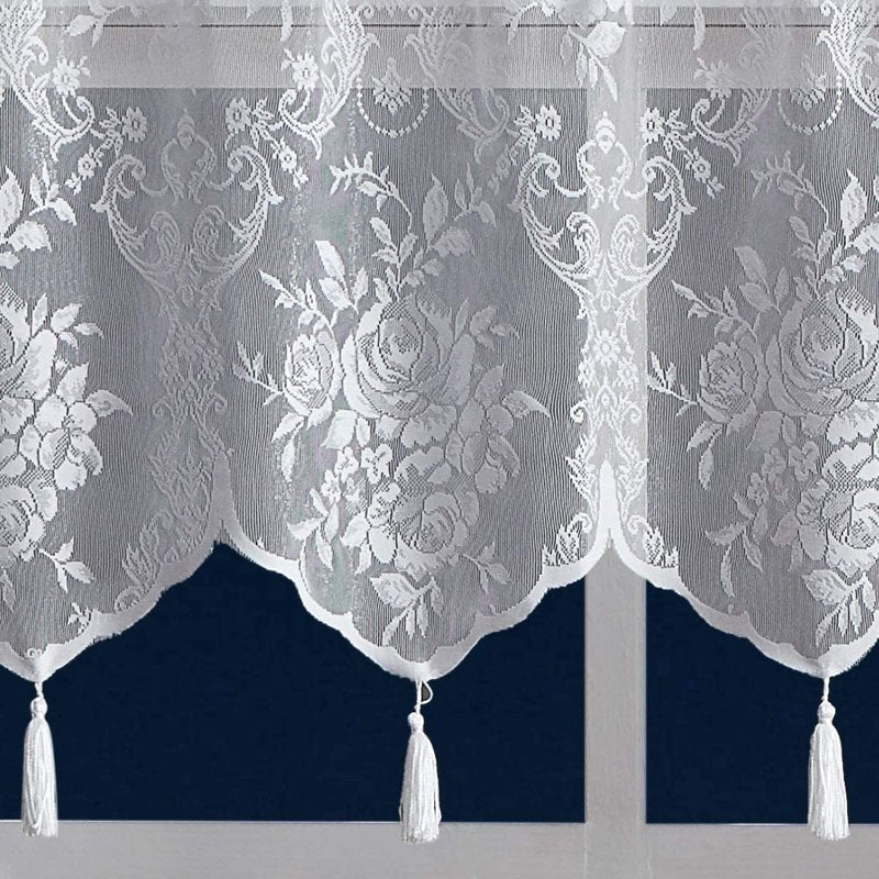 Semi Sheer Lace Curtains with Attached Valance - Vintage Elegant Window Treatment