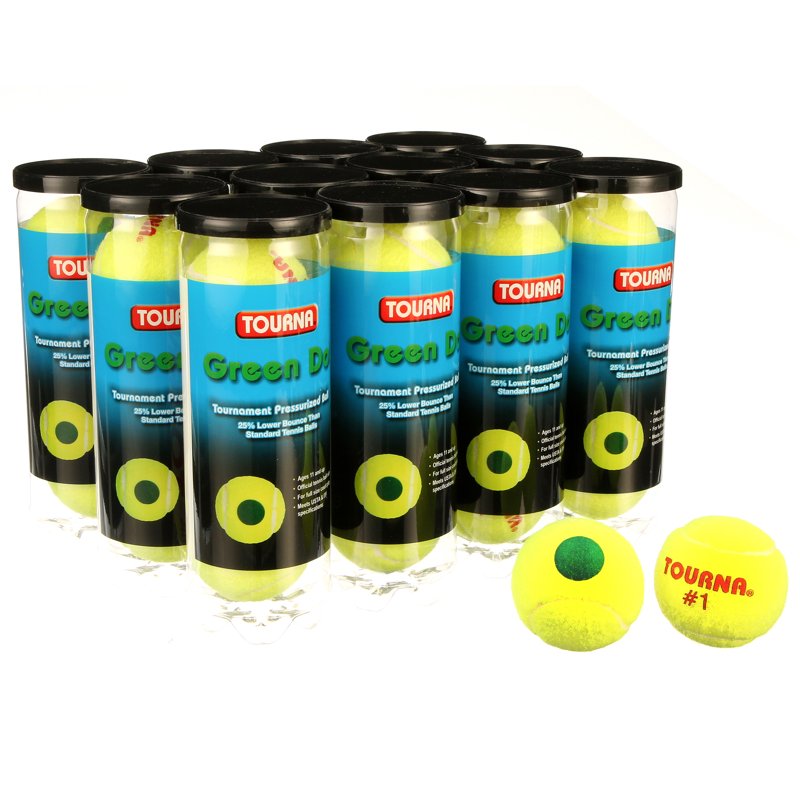 Pressurized Tennis Balls for Full Court Play - Green Dot, 12 Cans