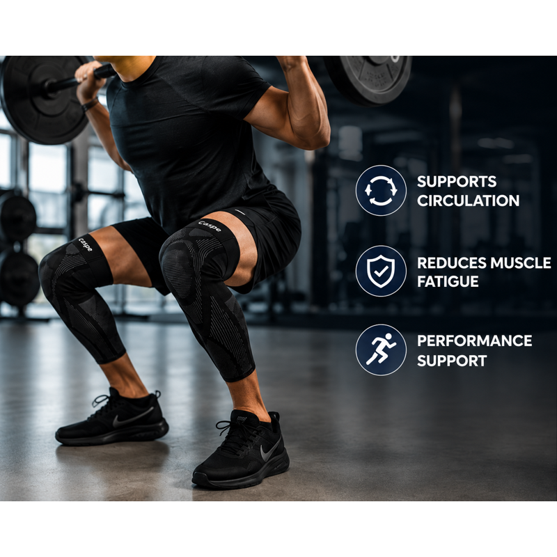 Full Leg Compression Sleeve with Non-Slip Strap - Support for Men & Women
