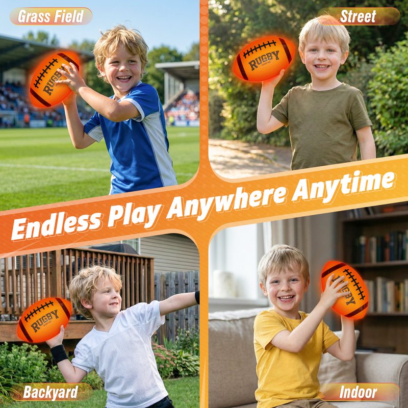Glow in the Dark Football for Kids Outdoor Night Play - Light Up Soccer Ball for Boys Girls 6-12