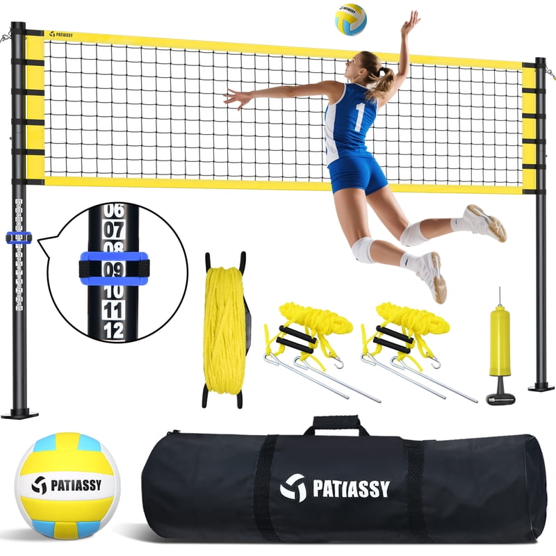 Outdoor Portable Volleyball Net Set System - Adjustable Height, Steel Poles, PU Volleyball, Carrying Bag