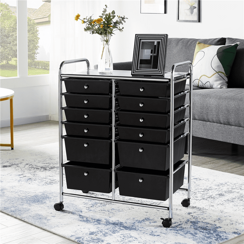 12-Drawer Mobile Storage Cart with Lockable Wheels, Steel Organizer
