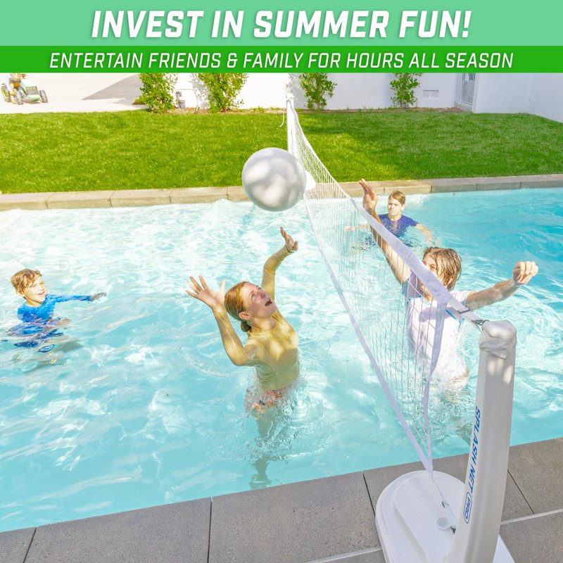 Pool Volleyball Net Set with Water Volleyballs & Pump - Adjustable, Durable Splash Net for Inground Pools