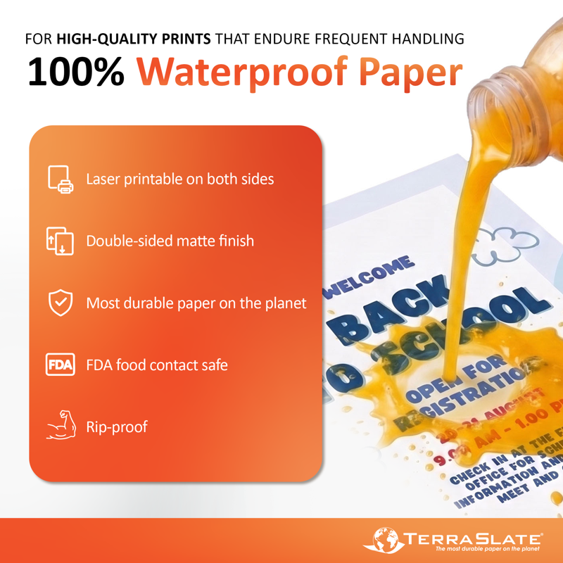 Waterproof Laser Printer Paper - 8 Mil 80lb Cover, 11x17 Tabloid, 25 Sheets
