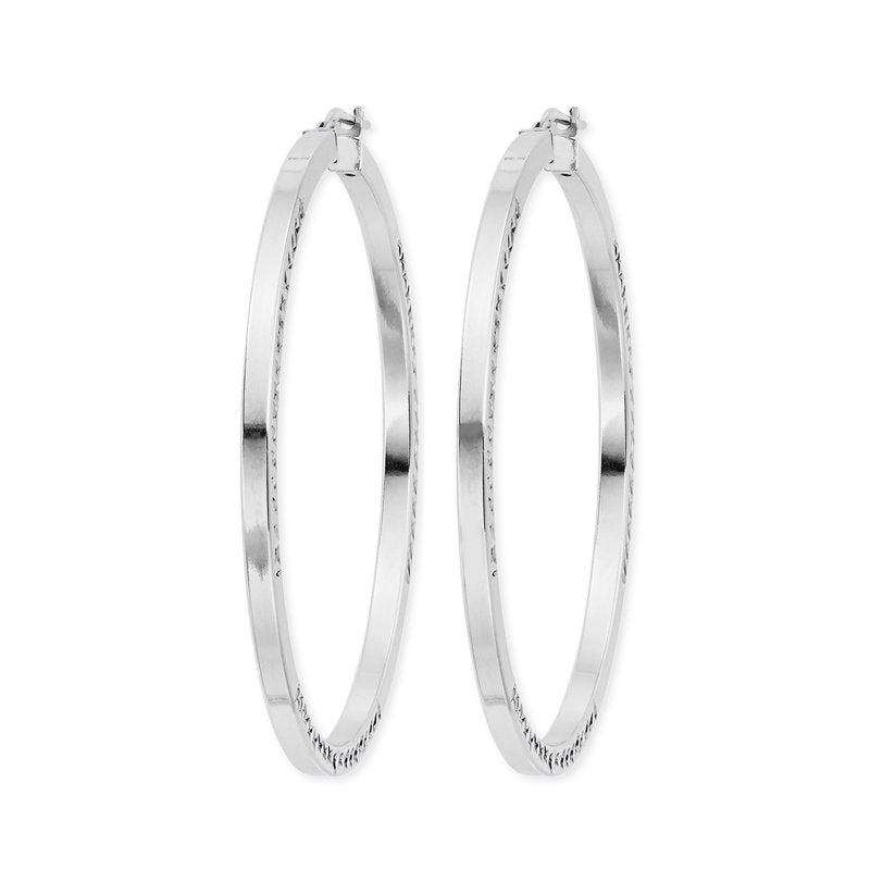 Sterling Silver Rhodium Plated Square Hoop Earrings - Diamond Cut Women's Jewelry