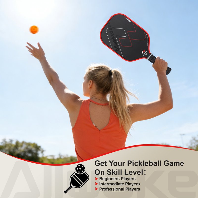 Allwake Pickleball Paddle with Toray T700 Carbon Face, 16mm Core - USA Pickleball Approved, Black-Red
