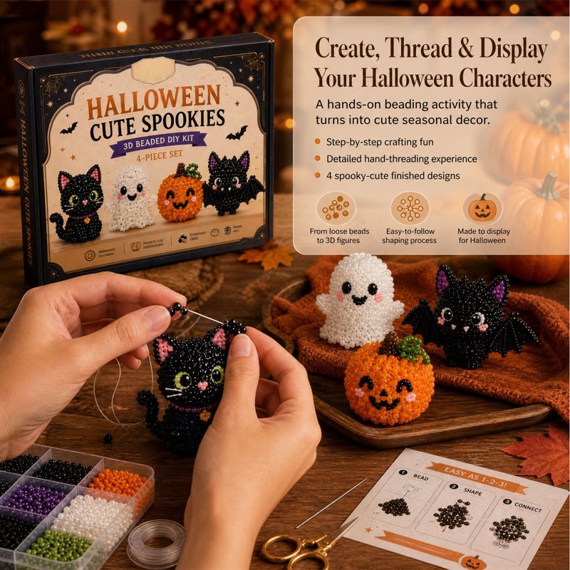 Mini 3D Beaded Animal Craft Kit for Halloween DIY Embroidery Gift