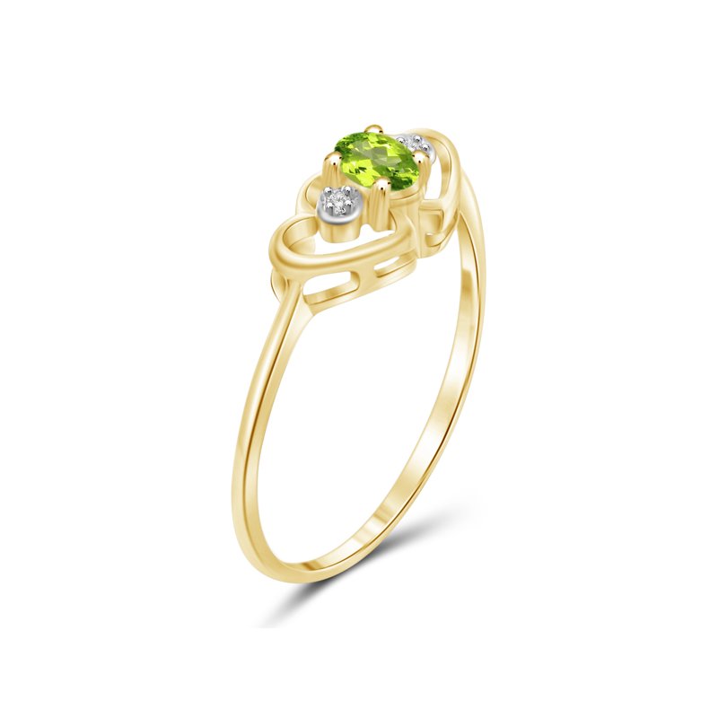 Peridot Birthstone Ring 14K Gold Plated Silver with White Diamond Accent, Hypoallergenic Jewelry for Women