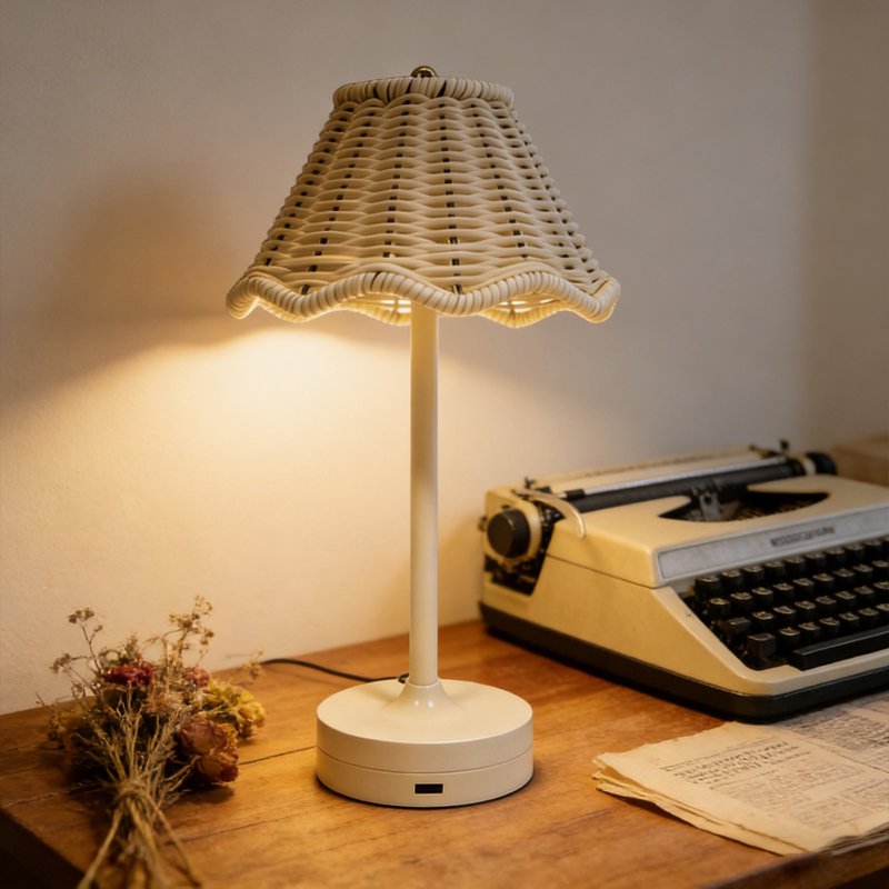 Rattan LED Table Lamp - Rechargeable Dimmable Touch Bedside Desk Light