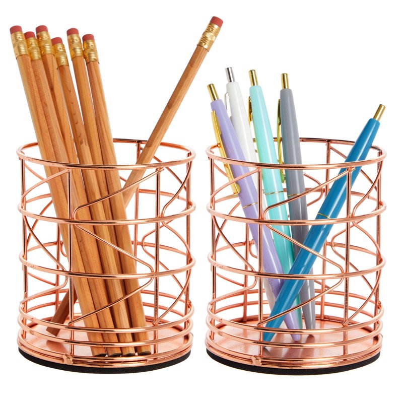 Rose Gold Pen and Makeup Brush Holder - Desk Organizer Cup