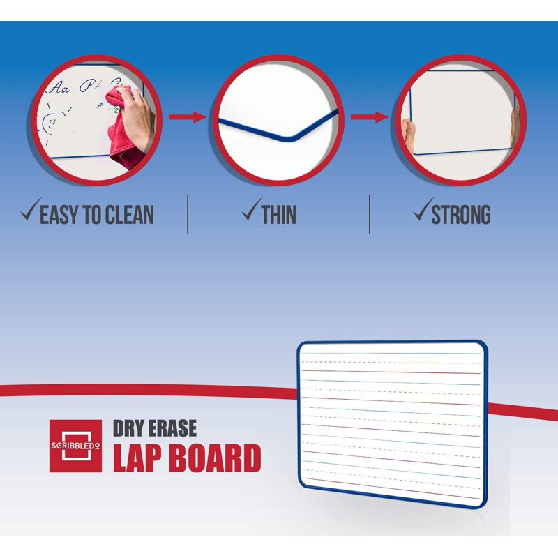 Mini Magnetic Dry Erase Whiteboard with Lines 9x12 - Portable & Reusable