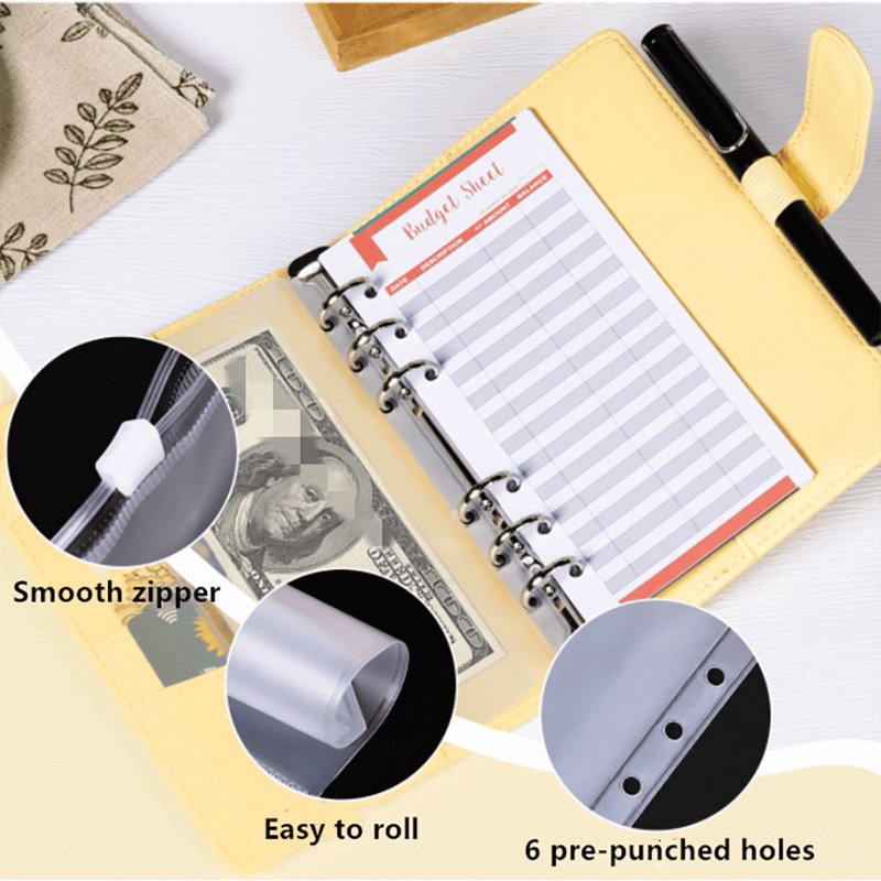 Money Saving Binder with Zipper Cash Envelopes and Budget Planner - Purple, Blue, Black, Pink