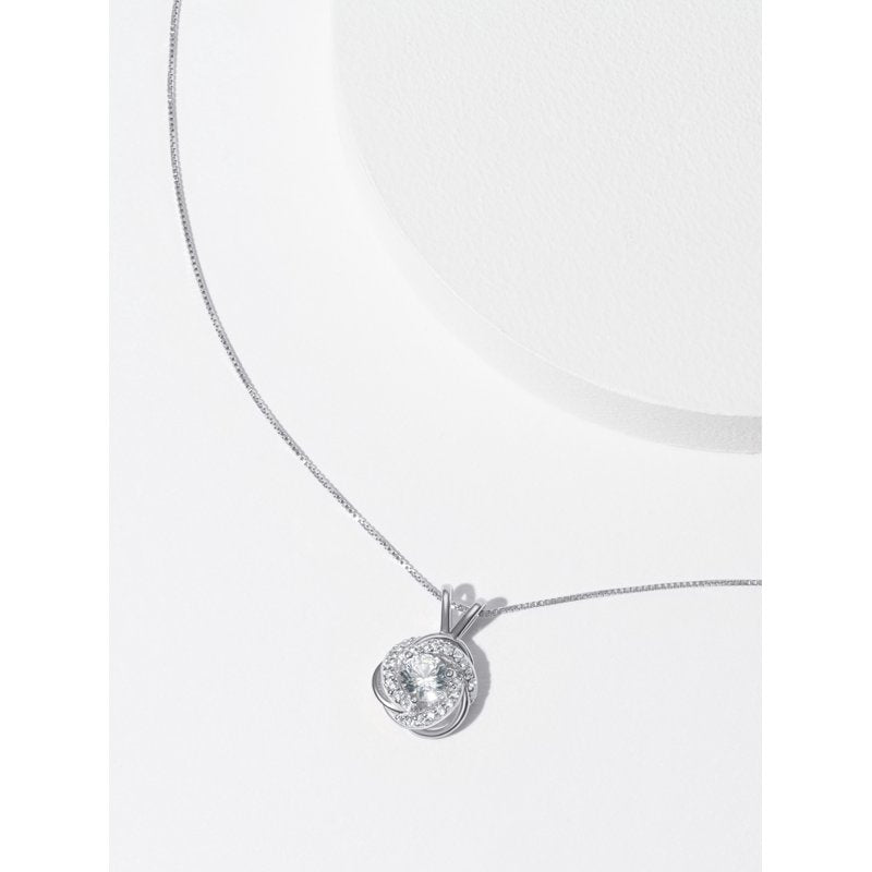 Sterling Silver White Sapphire Birthstone Love Knot Pendant Necklace for Women