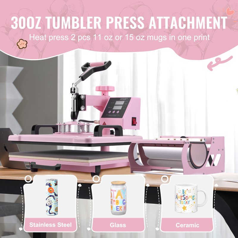 12x15 Inch Heat Press Machine with 8-in-1 Transfer Tool for T-Shirts Mugs Hats Plates