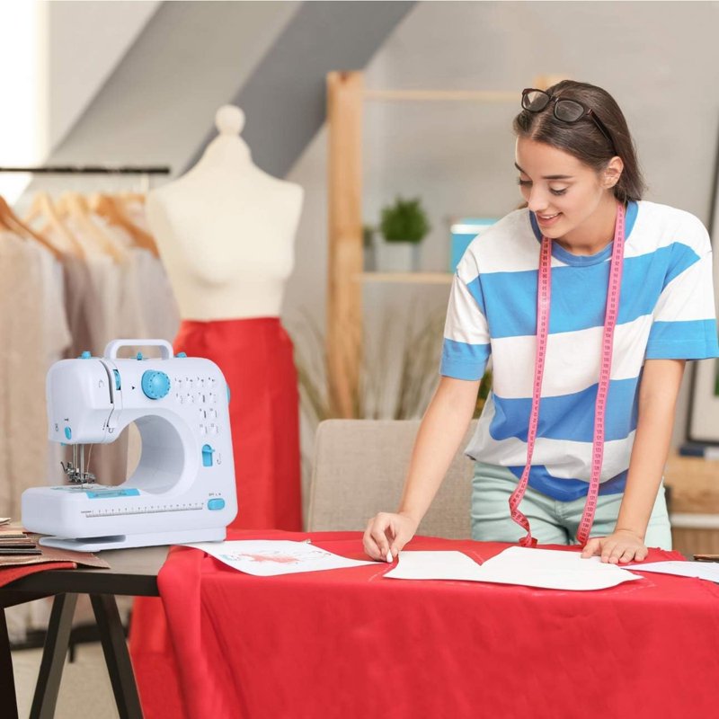 Mini Portable Sewing Machine with 12 Stitches for Beginners - Blue