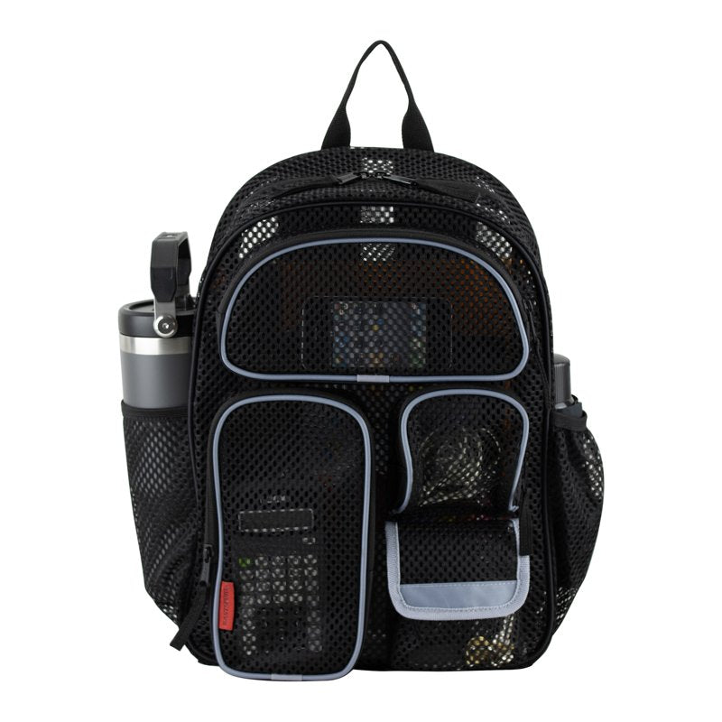 16-Inch Unisex Cargo Mesh Backpack with Hydration Pockets - Black/Gray