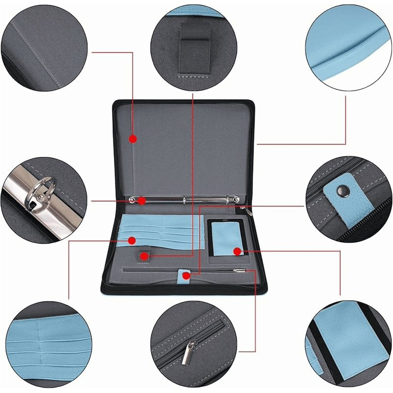 Travel Zippered Portfolio with Removable 3-Ring Binder A4 Document Organizer