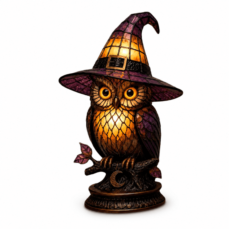 Witch Owl Night Light - 6 Inch Acrylic LED Desk Lamp (Variation: Black Cat Lamp-1)