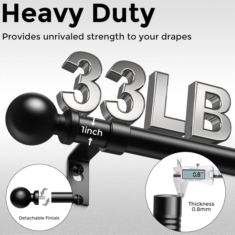 Heavy Duty Adjustable Curtain Rod 36-122 Inch Modern Black Metal Window Treatment
