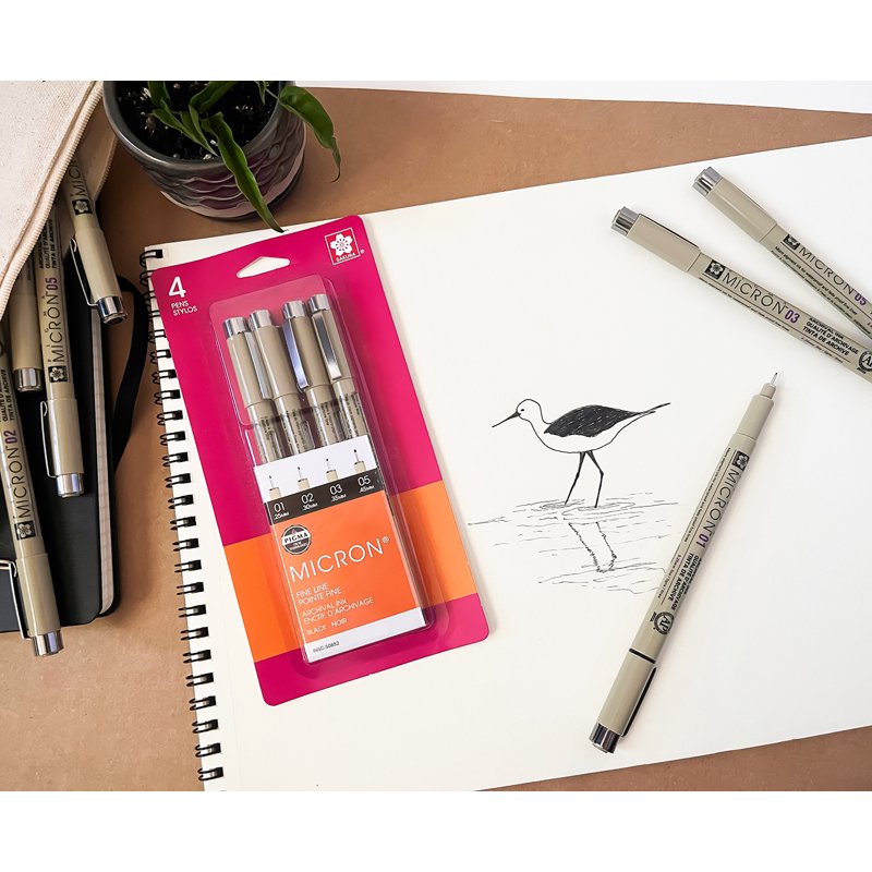 Fineliner Drawing Pen Set with Archival Black Ink - Micro Tip Sizes 03, 05, 08, 10