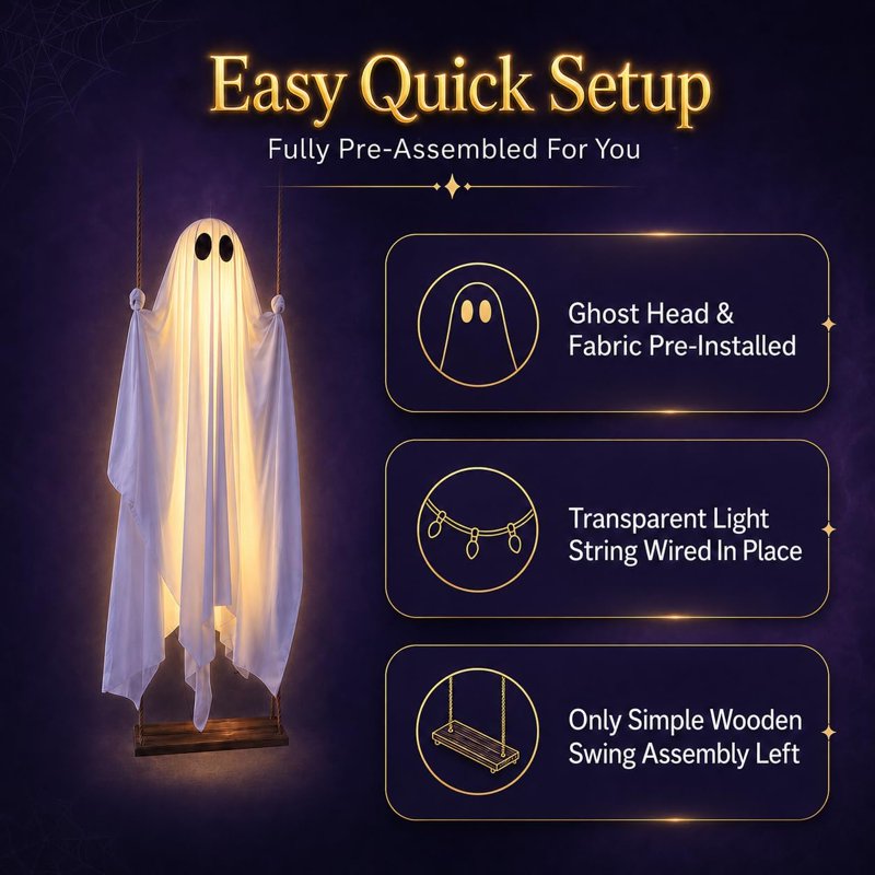 Light-Up Ghost Halloween Decorations Outdoor - 6.5 FT Spooky Swing Ghosts