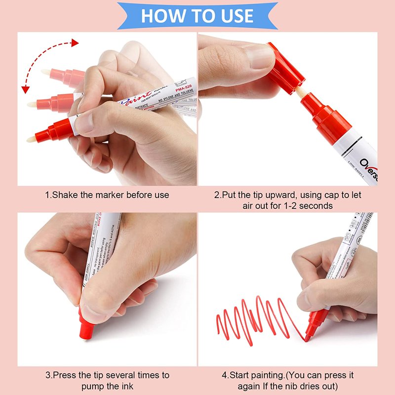 Permanent Paint Markers - Oil-Based Waterproof Fast-Dry Medium Tip Pens for Metal Wood Fabric Plastic Glass, 8 Pack