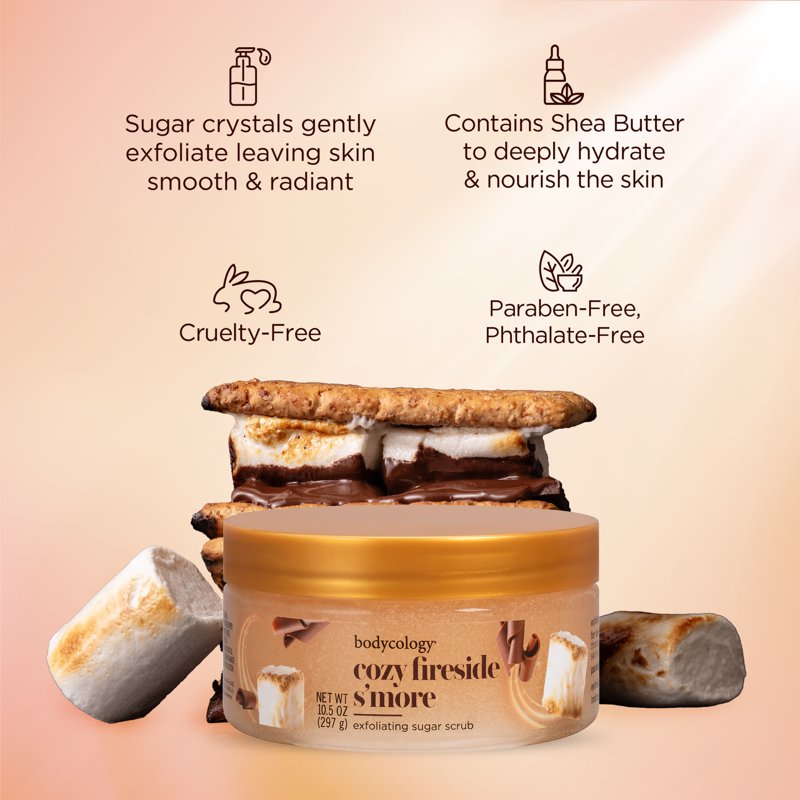 Bodycology Cozy Fireside S'more Sugar Body Scrub 10.5 oz | Exfoliating Shea Butter