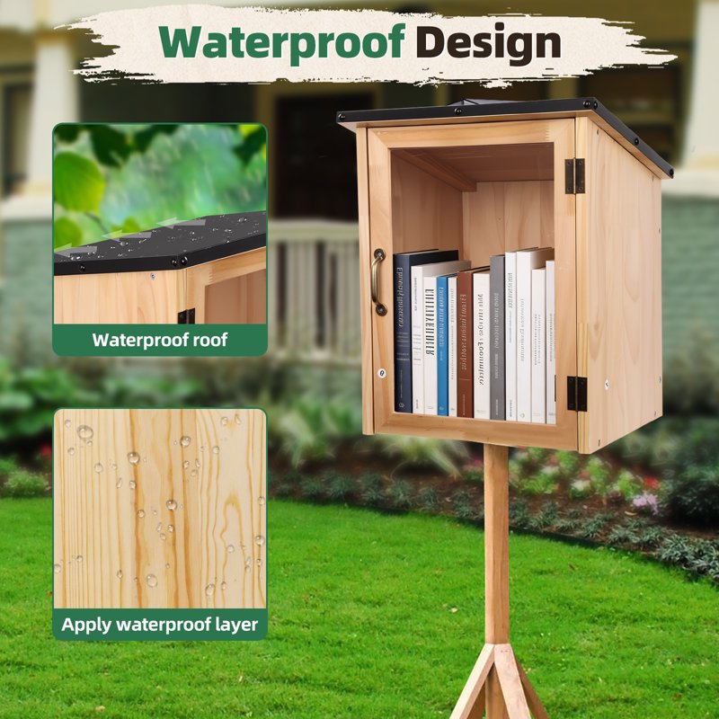 Outdoor Wooden Library Box Waterproof Community Book Share Cabinet