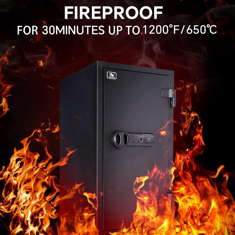 Biometric Fireproof Safe Box with Digital Keypad and Removable Shelves - Home & Office Security