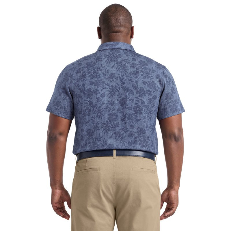 Men's Textured Floral Polo Shirt with Moisture-Wicking & Stretch