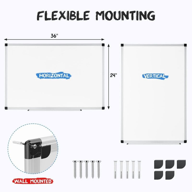 Magnetic Whiteboard Wall Mount Dry Erase Board with Aluminum Pen Tray — Multiple Sizes