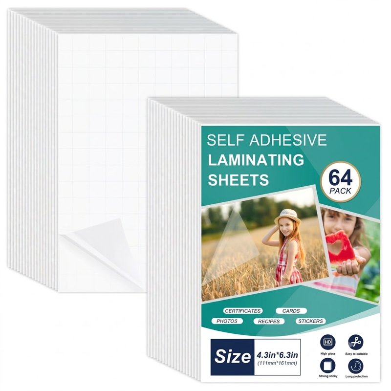 Self-Adhesive Laminating Sheets 4.3x6.4 inches Waterproof & Scratch Resistant - Pack of 64