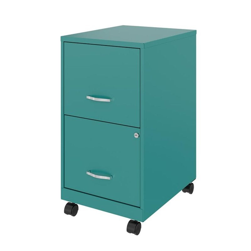 Mobile Metal Filing Cabinet with 2 Drawers, Lockable, Turquoise