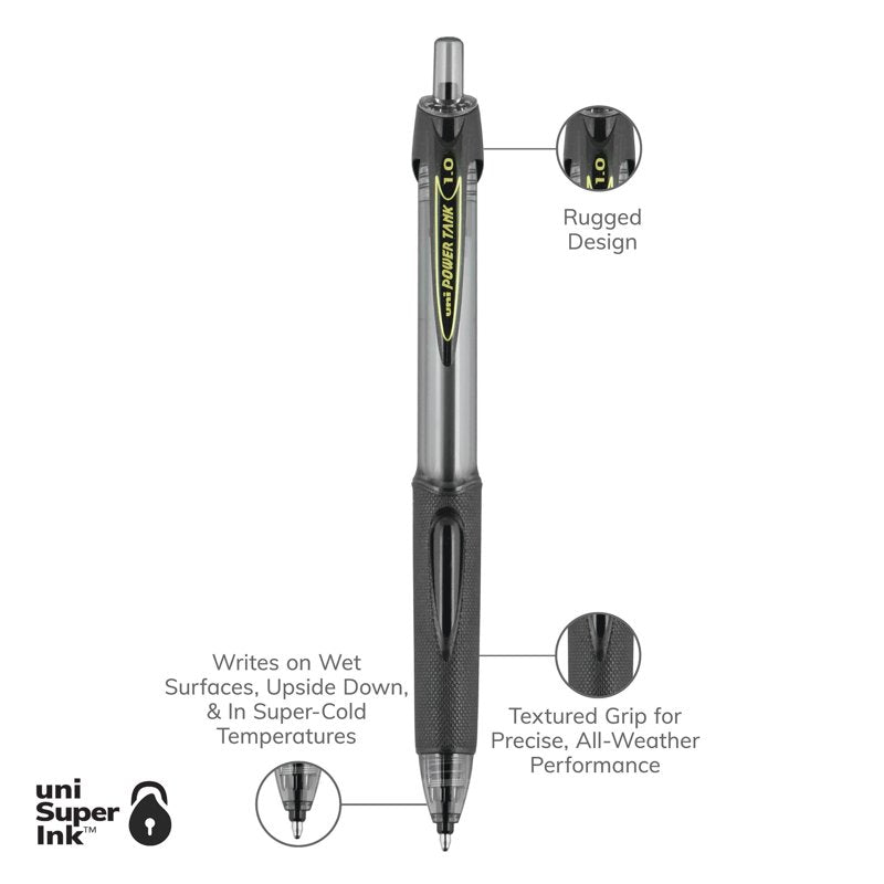 Retractable Ballpoint Pens with Medium 1.0mm Tip, Waterproof & Refillable, 12 Pack
