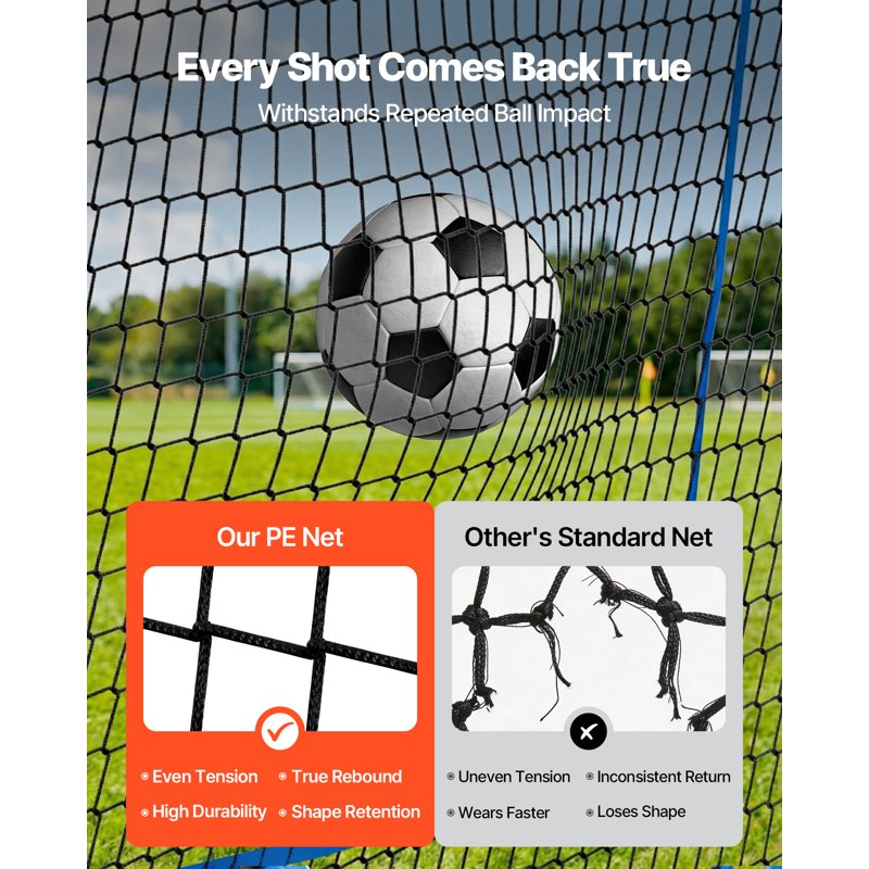 Soccer Rebounder Net with Heavy-Duty Iron Frame – 3.7 x 3.7 ft Quick-Switch Angles
