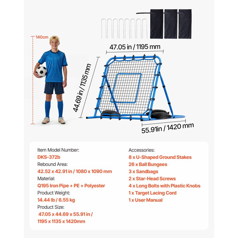 Soccer Rebounder Net with Heavy-Duty Iron Frame – 3.7 x 3.7 ft Quick-Switch Angles