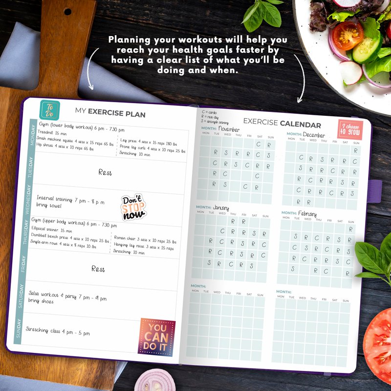 Weekly Meal Planner Journal with Grocery Lists & Trackers - Undated, 1 Year