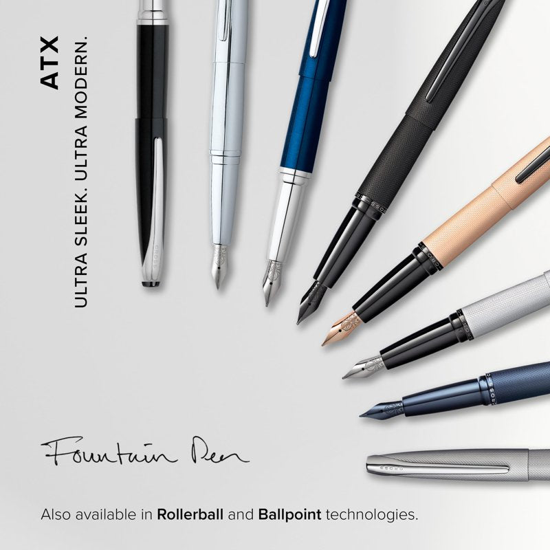 Cross ATX Translucent Blue Lacquer Fountain Pen - Medium Nib, Modern Design