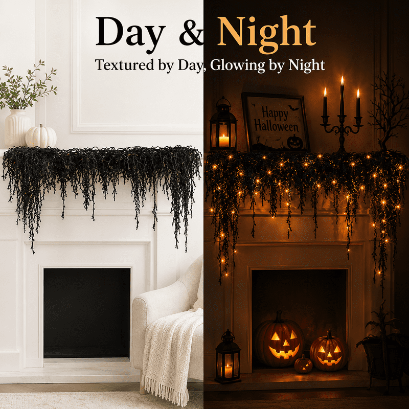 Halloween Garland Lights 5.9 Ft Black Creepy Decor for Mantel Wall Door Party