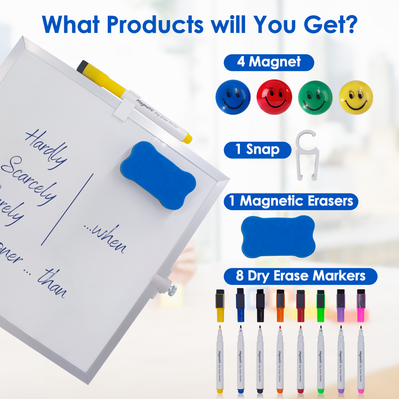 Portable Double-Sided Magnetic Dry Erase Whiteboard Kit 10x10in - Classroom, Office, Home