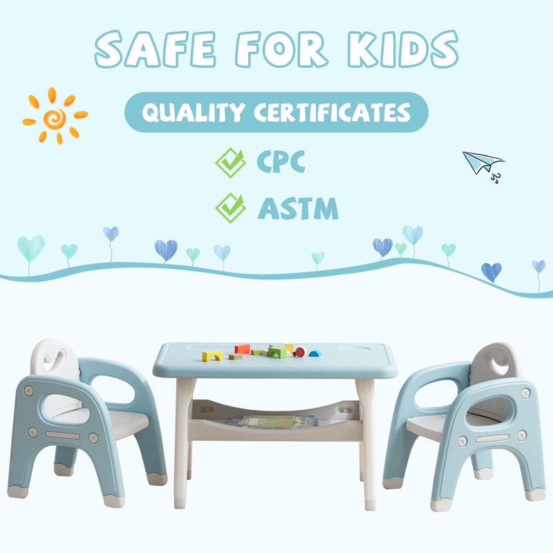 Kids Activity Table and Chair Set Waterproof 3-Piece for Children