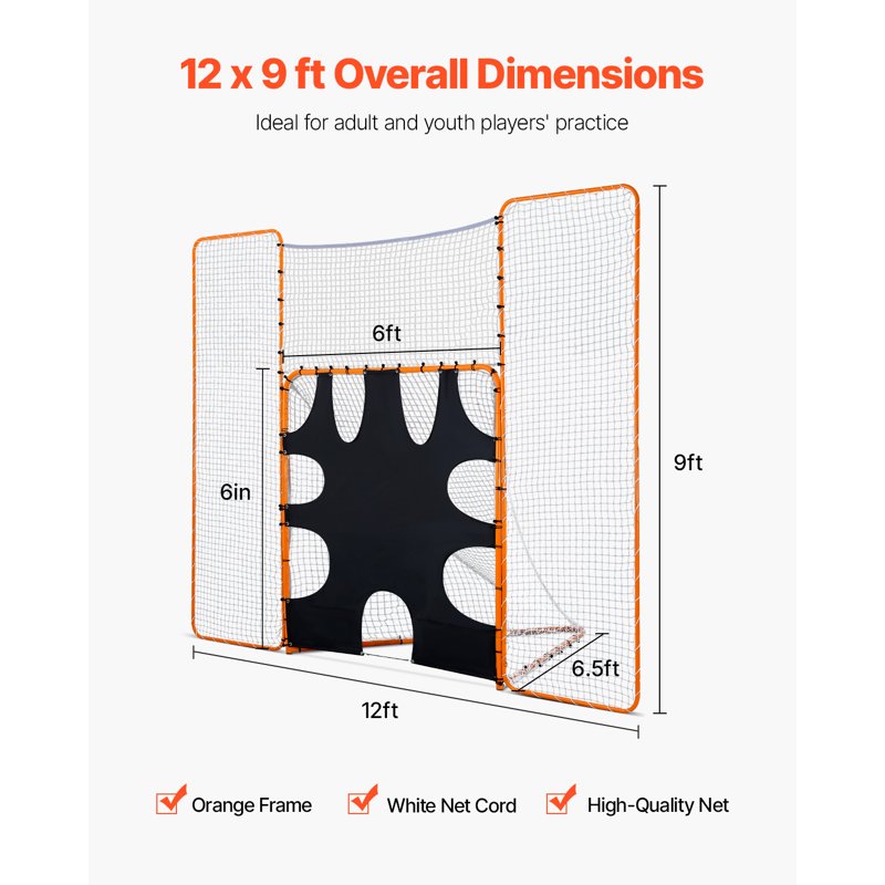 12x9 ft Lacrosse Goal with Backstop and Target - Practice Nets for Youth and Adults