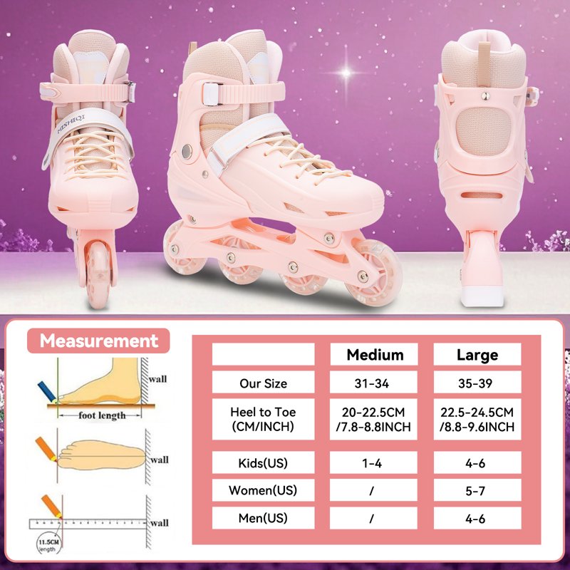 Adjustable Light Up Kids & Teen Inline Skates with Bag - Pink