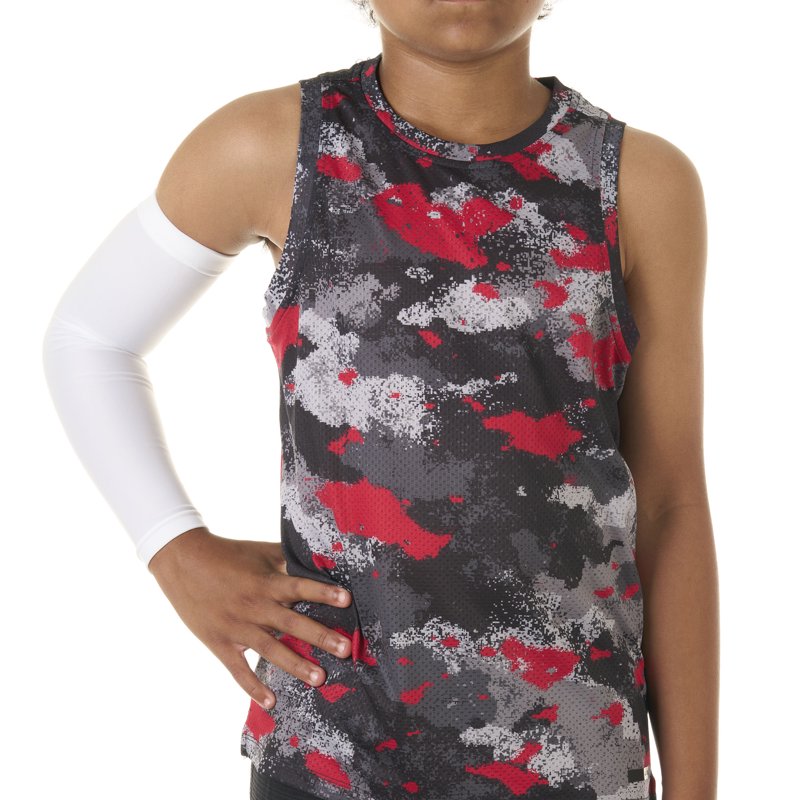 Youth Arm Sleeves for Sports, White, 1 Pair, Moisture-Wicking & 4-Way Stretch