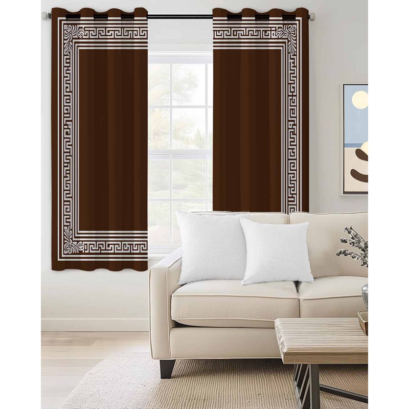 Blackout Curtains for Living Room & Bedroom - Geometric Greek Key Design, Insulated Grommet Drapes, 84 Inches Long