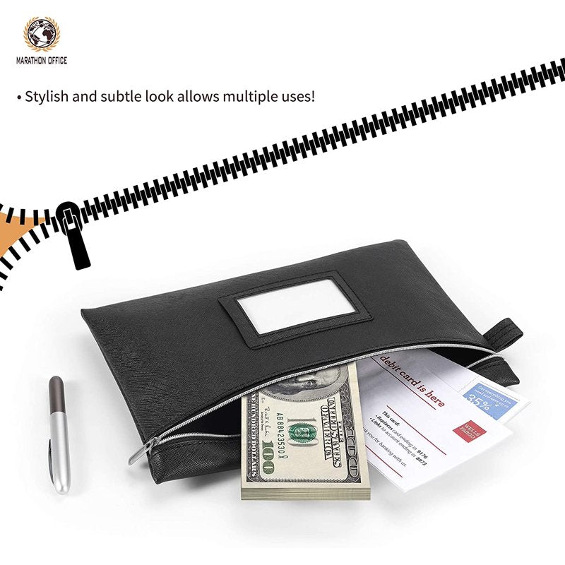 7-Piece Faux Leather Bank Deposit & Cash Organizer Bag Set - Water-Resistant